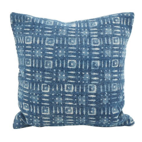 18"x18" Dash and Dot Distressed Down Filled Square Throw Pillow Blue - Saro Lifestyle: Cotton Blend, Indoor Use, Removable Cover - image 1 of 3