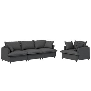 Chenille Upholstered Modular Sofa Set with Throw Pillows, 3-Seater and Armchairs - 1 of 4