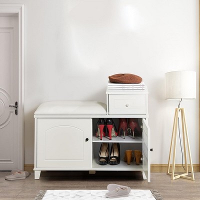 Shoe Storage Bench for Entryway,Wooden Entryway Bench with Drawer and Cabinet, Bench Shoe Cabinet with Hidden Storage for Entryway Bedroom