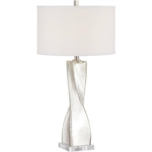 360 Lighting 32 1/4" Tall Twist Large Modern Luxe End Table Lamp Crackle Silver Finish Mercury Glass Single White Shade Living Room Bedroom Bedside - 1 of 4