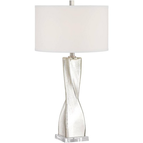 360 Lighting 32 1/4" Tall Twist Large Modern Luxe End Table Lamp Crackle Silver Finish Mercury Glass Single White Shade Living Room Bedroom Bedside - image 1 of 4