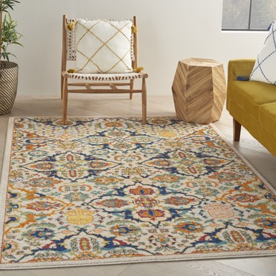 Allur Floral Ivory Multicolor 6' x 9' Easy-Care Area Rug