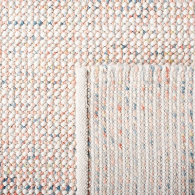 Ivory and Pink Handwoven Wool Rectangular Rug, 3' x 5'