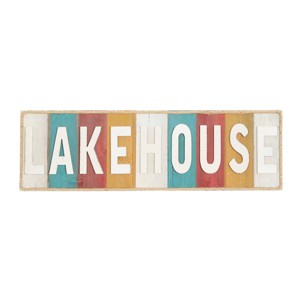 Wooden Sign Lake House Wall Decor White - Olivia & May: Nautical Coastal Beach Style, MDF Material, Vertical Orientation - 1 of 4