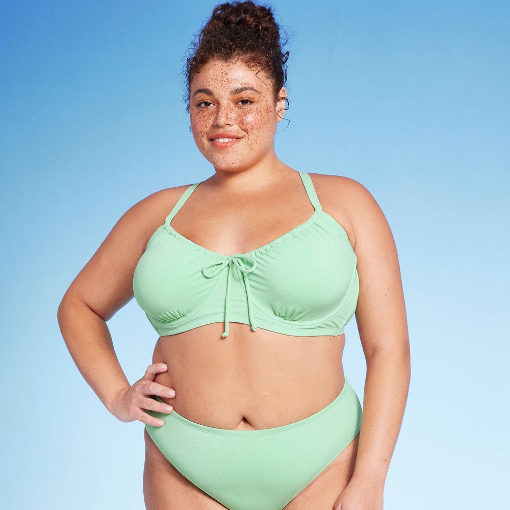 Photos - Swimwear Women's Shirred Underwire Lurex Bikini Top - Wild Fable™ Mint Green 18