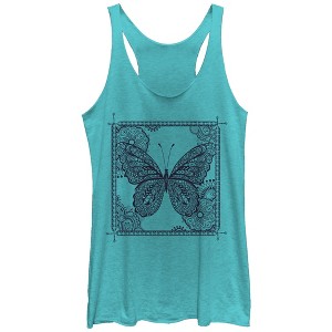 Women's Lost Gods Butterfly Henna Frame Racerback Tank Top - 1 of 3