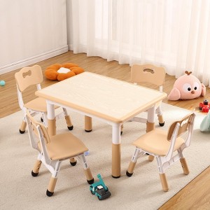 Children's table and 4 chairs, height-adjustable, doodle tabletop, multifunctional children's table and chair set for reading, drawing, dining - 1 of 4