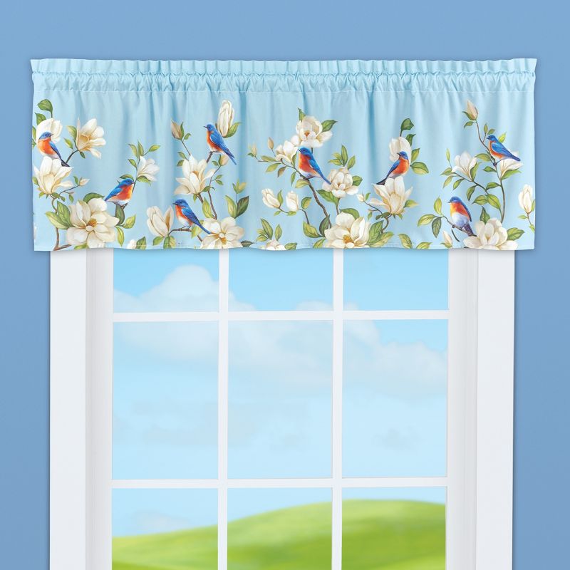 Collections Etc Magnolia and Blue Birds Printed Window Valance 57.5" WIDE, 2 of 3