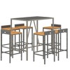vidaXL Seven-Piece Patio Bar Set - Gray PE Rattan, Solid Acacia Wood Seat, Tempered Glass Tabletop - 3 of 4