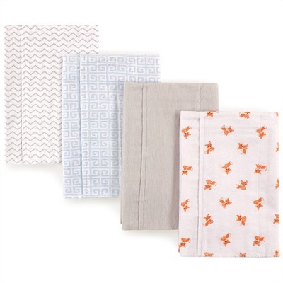 Luvable Friends Baby Boy Cotton Flannel Burp Cloths 4pk, Fox, One Size