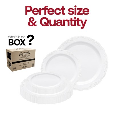 White Ornate Plastic Dinnerware Set with Abstract Design - 240 Pieces