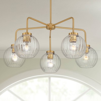 Modern Gold Metal Pendant Chandelier with Clear Glass Shades