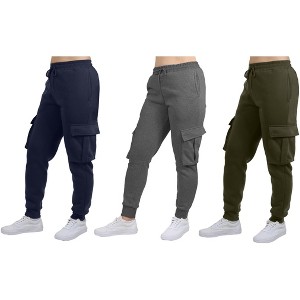 Blue Ice Women's Loose Fit Fleece Jogger Sweatpants with Velcro Cargo Pockets-3 Pack - 1 of 4