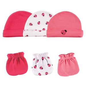 Luvable Friends Baby Girls Cotton Caps and Scratch Mittens 6pk, Ladybug, 0-6 Months - 1 of 1