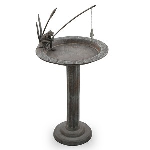 SPI Home Fishing Frog Birdbath and Sundial – 31" Tall Cast Aluminum Garden Sculpture with Whimsical Design - 1 of 4