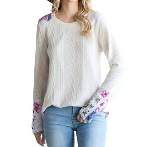 Women's Cable Knit Button Long Sleeve Top - 7th Ray - 1 of 2