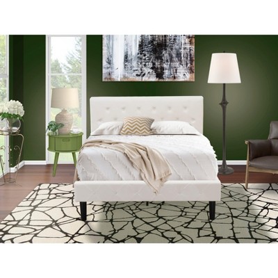 East West Furniture 2 Piece Full Size Bed Set - Button Tufted Bedframe - White Velvet Fabric Upholstered Headboard and a Clover Green  Nightstand