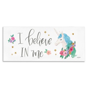 Stupell Industries Believe In Me Blue Unicorn, 30" x 13" - 1 of 4