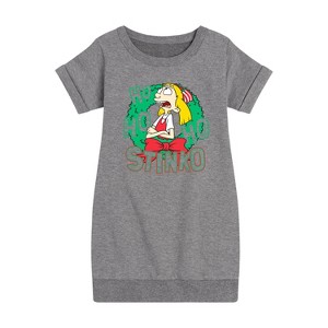 Girls' - Hey Arnold! - Ho Ho Ho Stinkos Graphic Short Sleeve Fleece Dress - 1 of 4