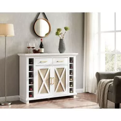 Home Source White Console Bar Cabinet with Gold Trim