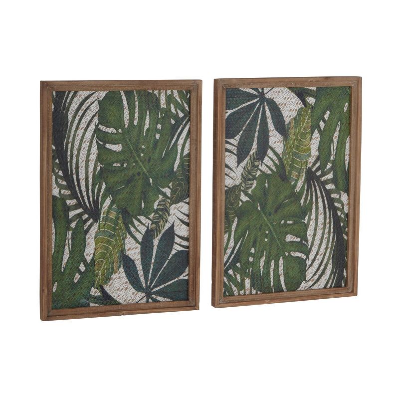 Wood Leaf Tropical Wall Decor with Brown Frame Set of 2 Green - Olivia &#38; May, 4 of 6