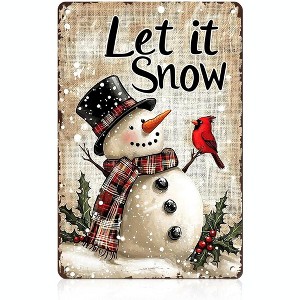 Lomsoe Christmas Snowman Plaid Scarf Winter Red Bird Tin Sign Rustic Winter Holly Berry Metal Sign for Home Wall Decor Holiday Decoration 8x12inch - 1 of 1