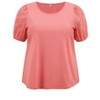 GRACE & GRANDEUR Women's Plus Size Embroidered Panel Hollow Puff Short Sleeve Round Neck Casual Blouses - 4 of 4