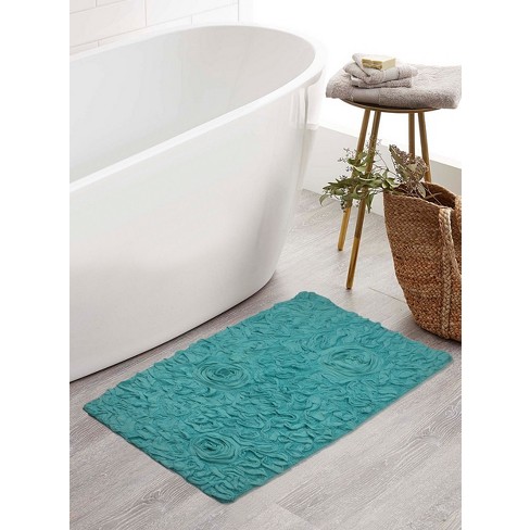 21x34 Bell Flower Collection Turquoise Cotton Floral Pattern Tufted Bath  Rug - Home Weavers : Target
