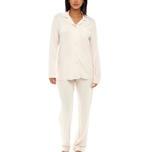 ADR Women's Soft Knit Jersey Pajamas Lounge Set, Long Sleeve Top and Pants with Pockets - 1 of 4