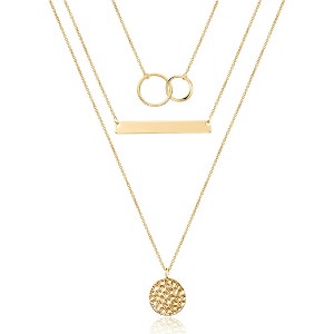 Turandoss Dainty Layered Choker Necklace, Handmade Plated Y Pendant Multilayer Bar Disc Necklace Adjustable Layering Choker for Women - 1 of 4