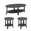 3-Piece Wood Veneer Contemporary Oval Coffee Table Set with Shelf and Wide-Curved Legs for Living Room Storage and Display - 4 of 4