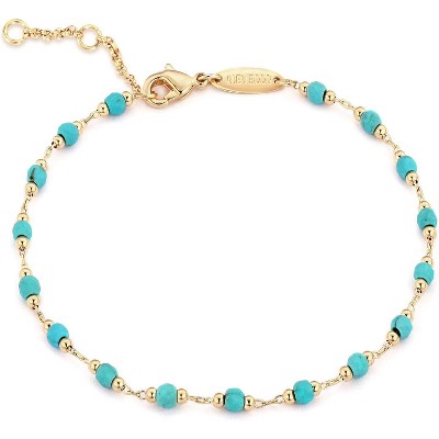 Gold Round Turquoise Beaded Bracelets,14K Gold Plated Handmade Cute Dainty Bracelet for Women