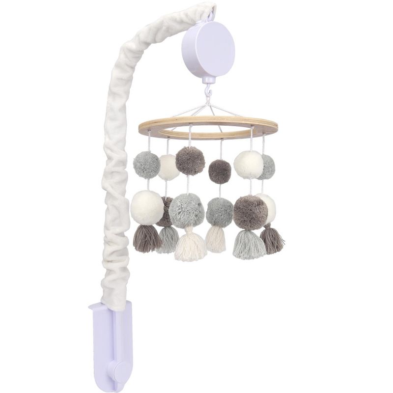 Lambs & Ivy Signature Pom Pom Musical Baby Crib Mobile - White/Gray, 4 of 7