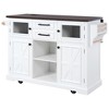 Okak Kitchen Island with Drop Leaf and Power Outlet, Kitchen Cart with 4 Door Shelves and Barn Doors, 4 Wheels Countertop Organizer for Kitchen, White - 4 of 4