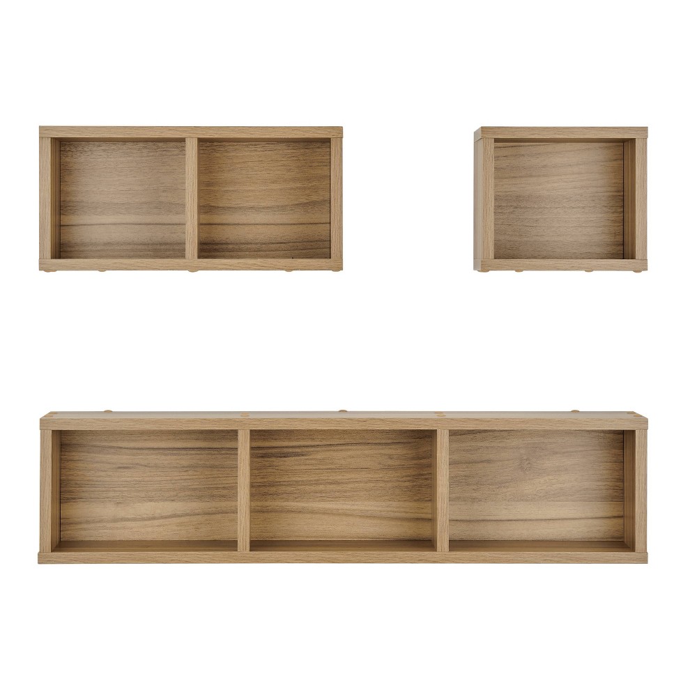 Photos - Wall Shelf 3pc Bauhaus Floating Geometric Cubby  Set Chestnut - Danya B.