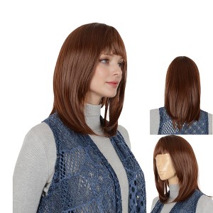 Alilang Medium Length Straight Bob Wigs 14 inch Synthetic with Bangs Daily Party Cosplay Hair Wig for Wome - 1 of 4