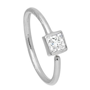 Jewelry Avalanche 20G 14K Gold Bezel Set Princess Cut Diamond Nose Hoop Ring - 1 of 4