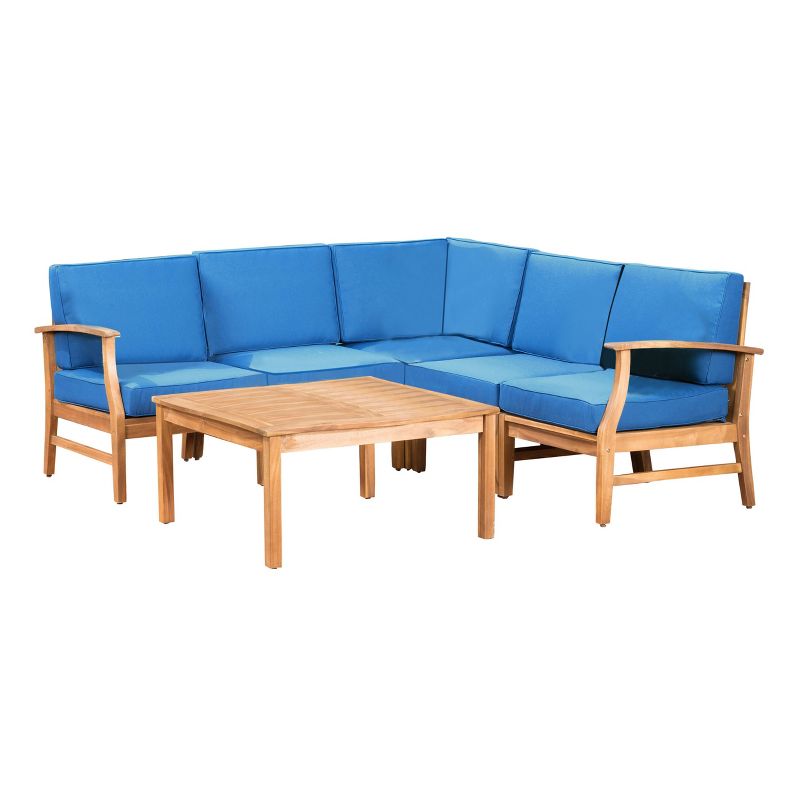 Perla 6pc Acacia Wood Patio Chat Set - Blue - Christopher Knight Home, 3 of 8