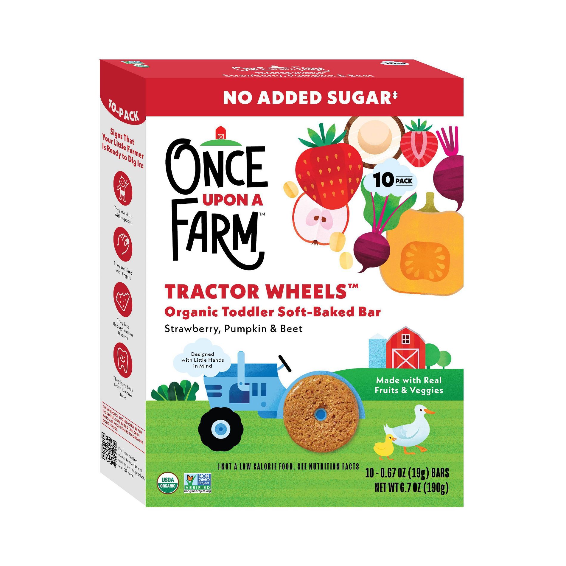 Once Upon a Farm Tractor Wheels Organic Toddler Soft Baked Bar- Strawberry Pumpkin and Beet - 10ct