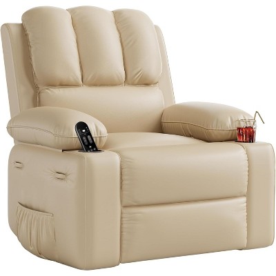 27"Oversized Manual PU Leather Recliner Chair with Cup Holders and Side Pockets, Ergonomic Design for Adults