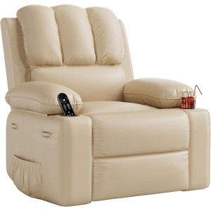 27"Oversized Manual PU Leather Recliner Chair with Cup Holders and Side Pockets, Ergonomic Design for Adults - 1 of 4