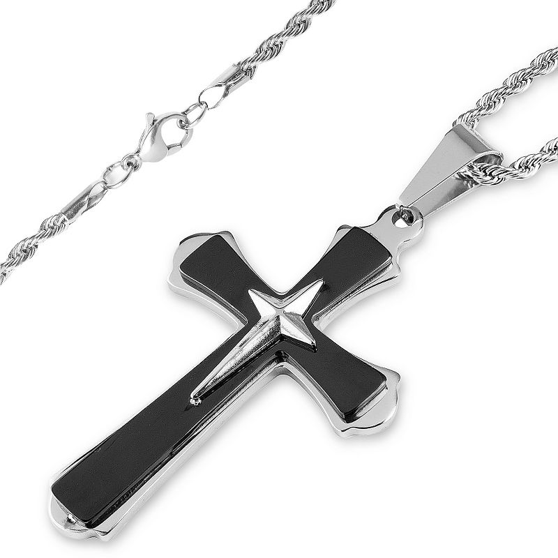 Men's West Coast Jewelry Two-Tone Stainless Steel Flared Triple Layer Cross Pendant, 2 of 4