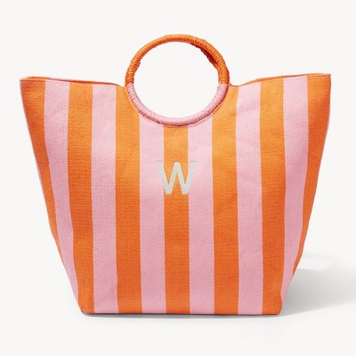 Personalization Mall Tropical Tides Initial Paper Straw Striped Bag, Orange