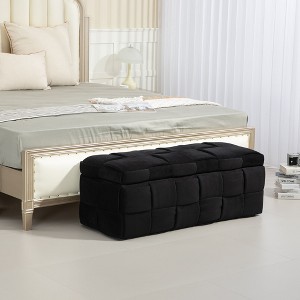 NicBex Velvet Fabric Storage Ottoman Bench,Upholstered Storage Ottoman with Safety Hinge,Storage Bench for Living Room,Bedroom,Black - 1 of 4