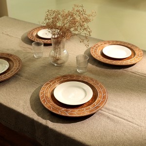 Moda Furnishings 13" Wood Charger Plate Wooden Dinning Placemat Artisan Wood Tableware - 1 of 4