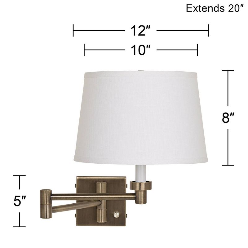 Barnes and Ivy Modern Swing Arm Wall Lamp Antique Brass Plug-In Light Fixture White Linen Drum Shade for Bedroom Bedside Reading, 4 of 5