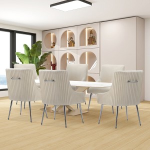 SEYNAR Modern Velvet Pleated Finish Back Dining Chair Set of 6 with Rear Handle - 1 of 4