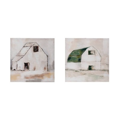 (Set of 2) 18" Square Hand Painted Unframed Wall Canvas with Barn - 3R Studios