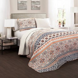 Lush Decor Zuri Flora Quilt-Colorful Painted Flower Design Reversible 3 Piece Bedding Set-Full Queen-Blue and Coral Blue & Coral