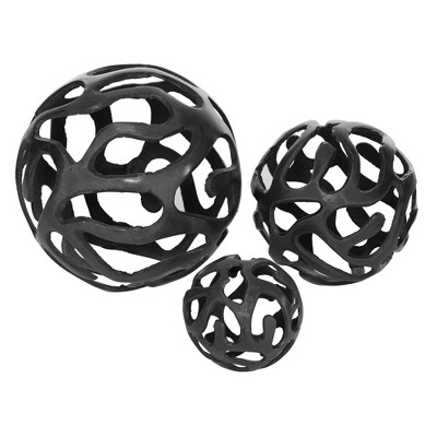 Set of 3 Brass Geometric Metal Decorative Balls